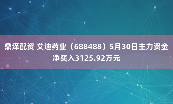 鼎泽配资 艾迪药业（688488）5月30日主力资金净买入3125.92万元